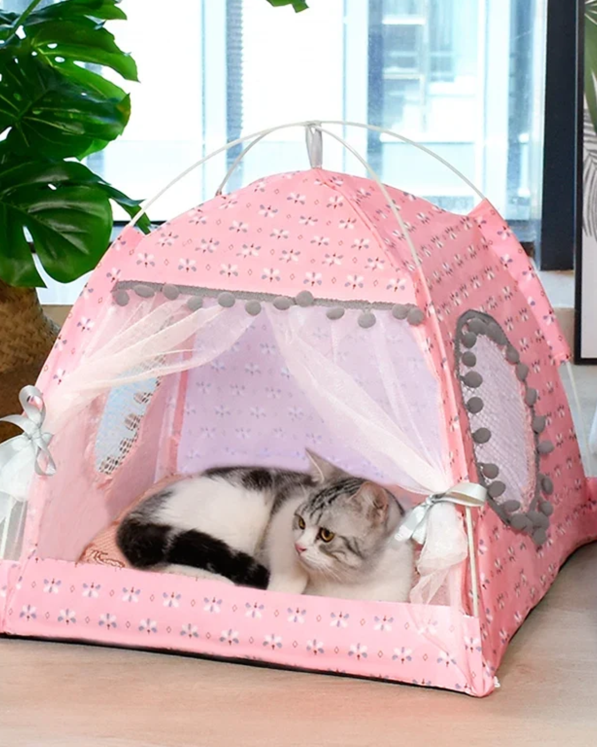 Semi-Enclosed Pet Flower Tent Bed - Cozy All-Season Nest for Cats & Small Dogs